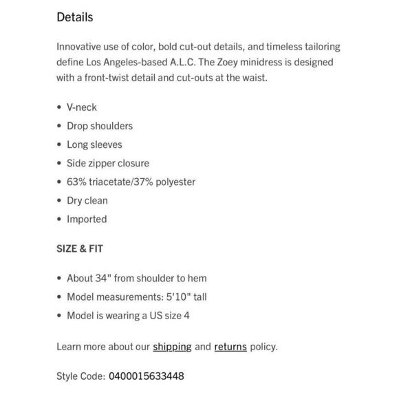 A.L.C Zoey long sleeves dress, white, size 12 - Picture 3 of 12